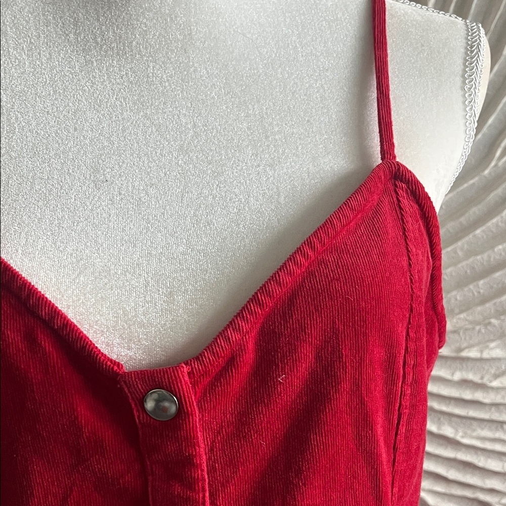 100% Cotton Corduroy Button Up Dress in Red - Picture 6 of 12
